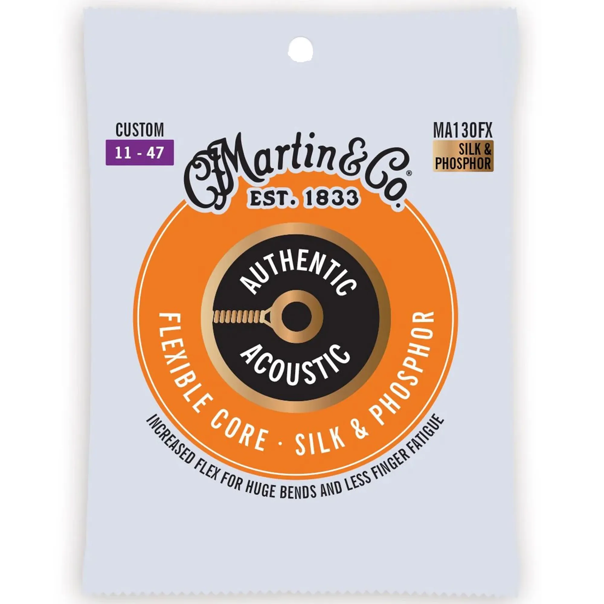 Martin Strings Authentic Acoustic Guitar Set Flexible Core Silk & Steel Folk Custom - 0.11 - 0.47