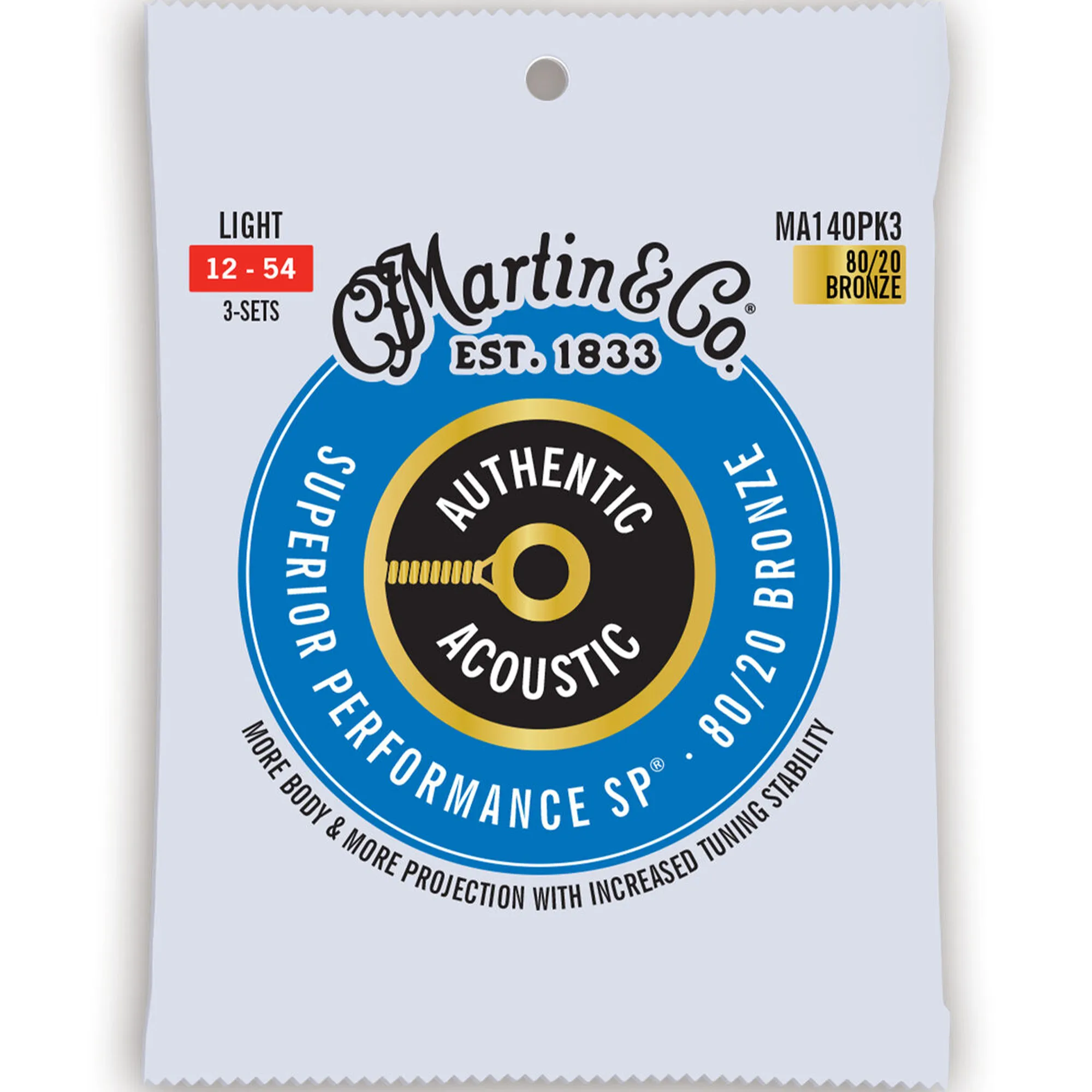 Martin Strings 3-Pack Authentic Acoustic Guitar SP 80/20 Bronze Light - 0.12 - 0.54