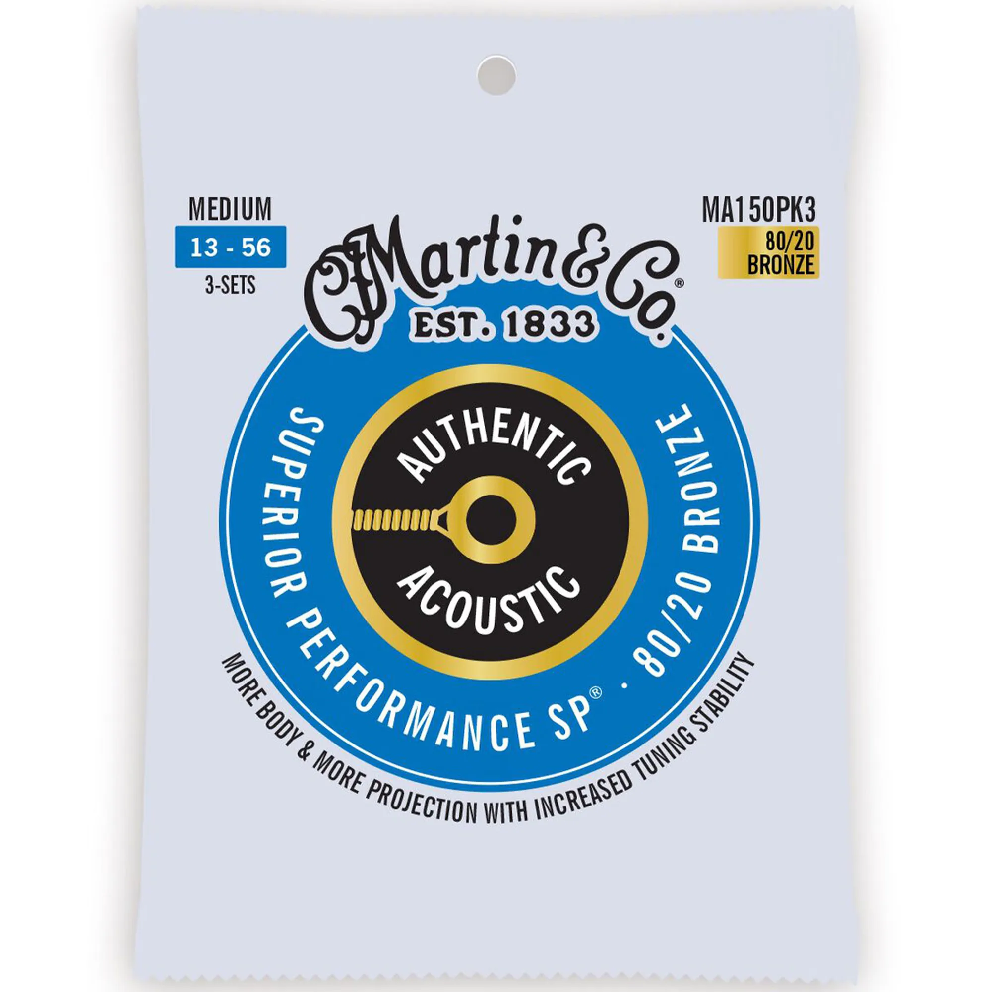 Martin Strings 3-Pack Authentic Acoustic Guitar SP 80/20 Bronze Medium - 0.13 - 0.56