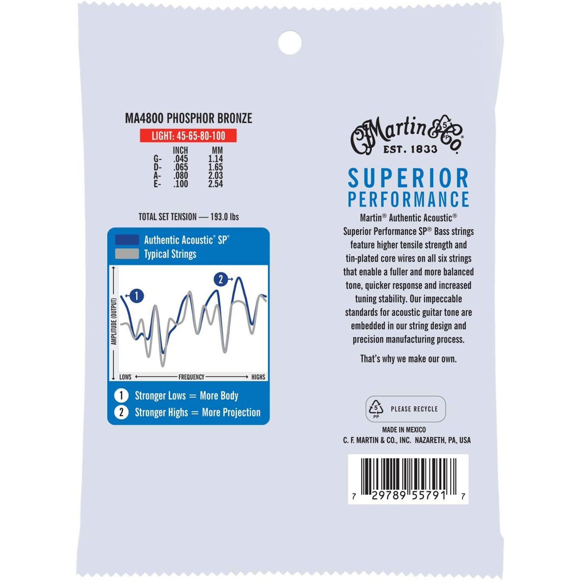 Martin Strings Authentic Acoustic Superior Performance SP Bass Guitar Light - .045-.100