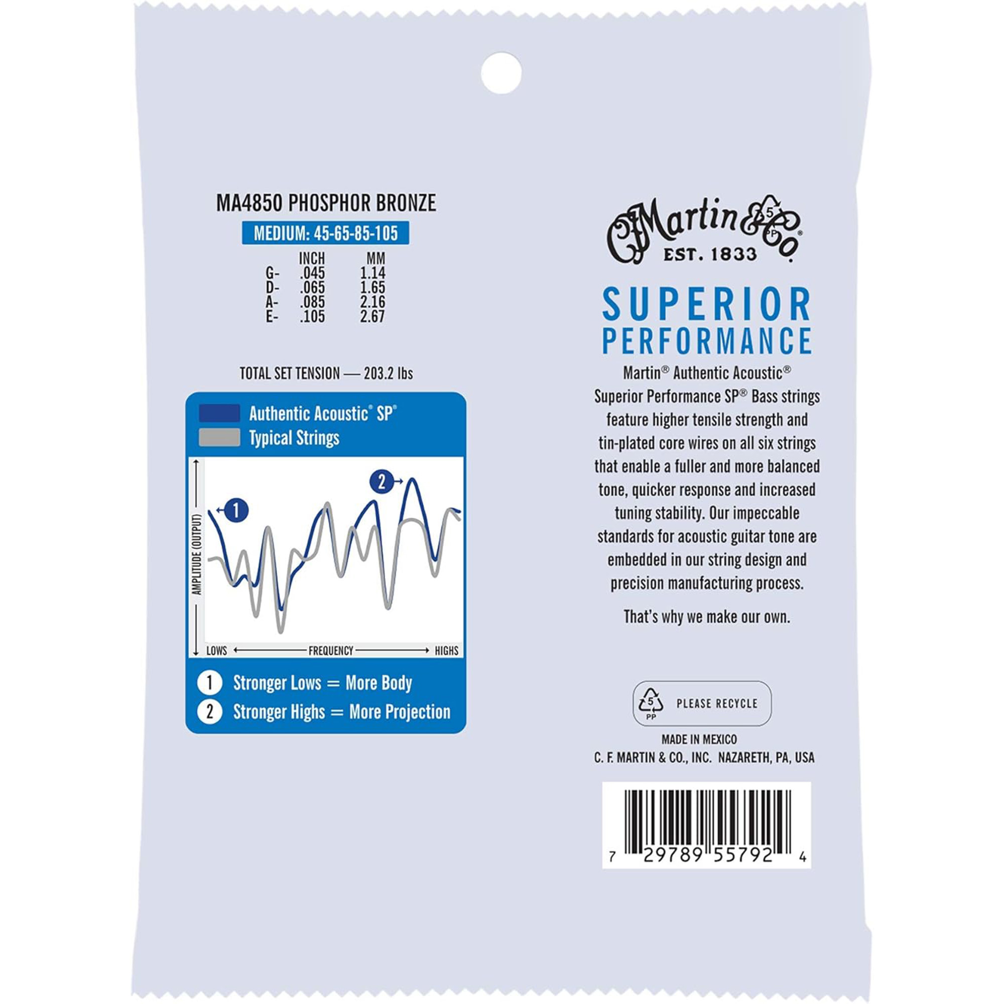 Martin Strings Authentic Acoustic Superior Performance SP Bass Guitar Medium - .045-.105