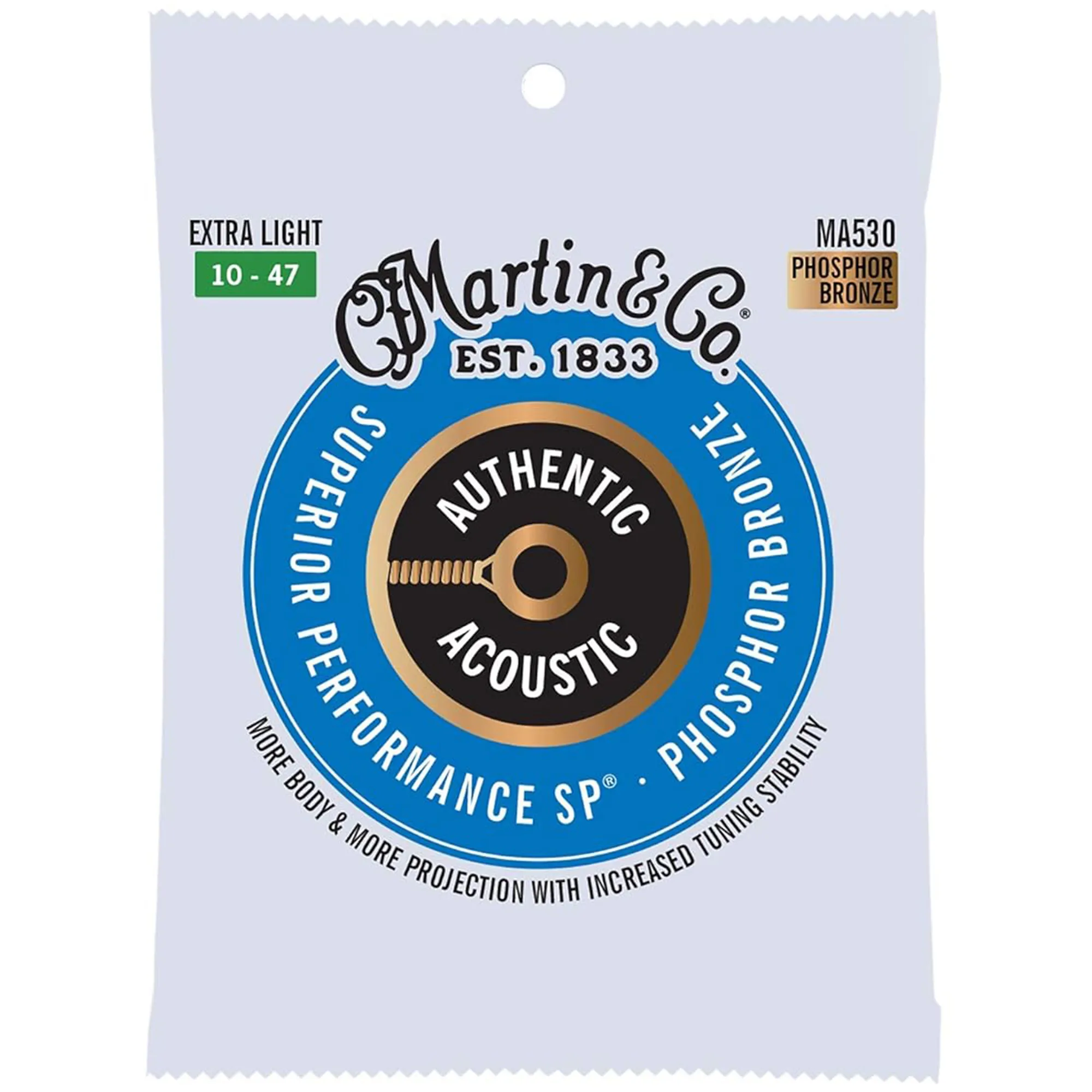 Martin Authentic Acoustic Guitar Superior Performance Phosphor Bronze - Extra Light .010-.047