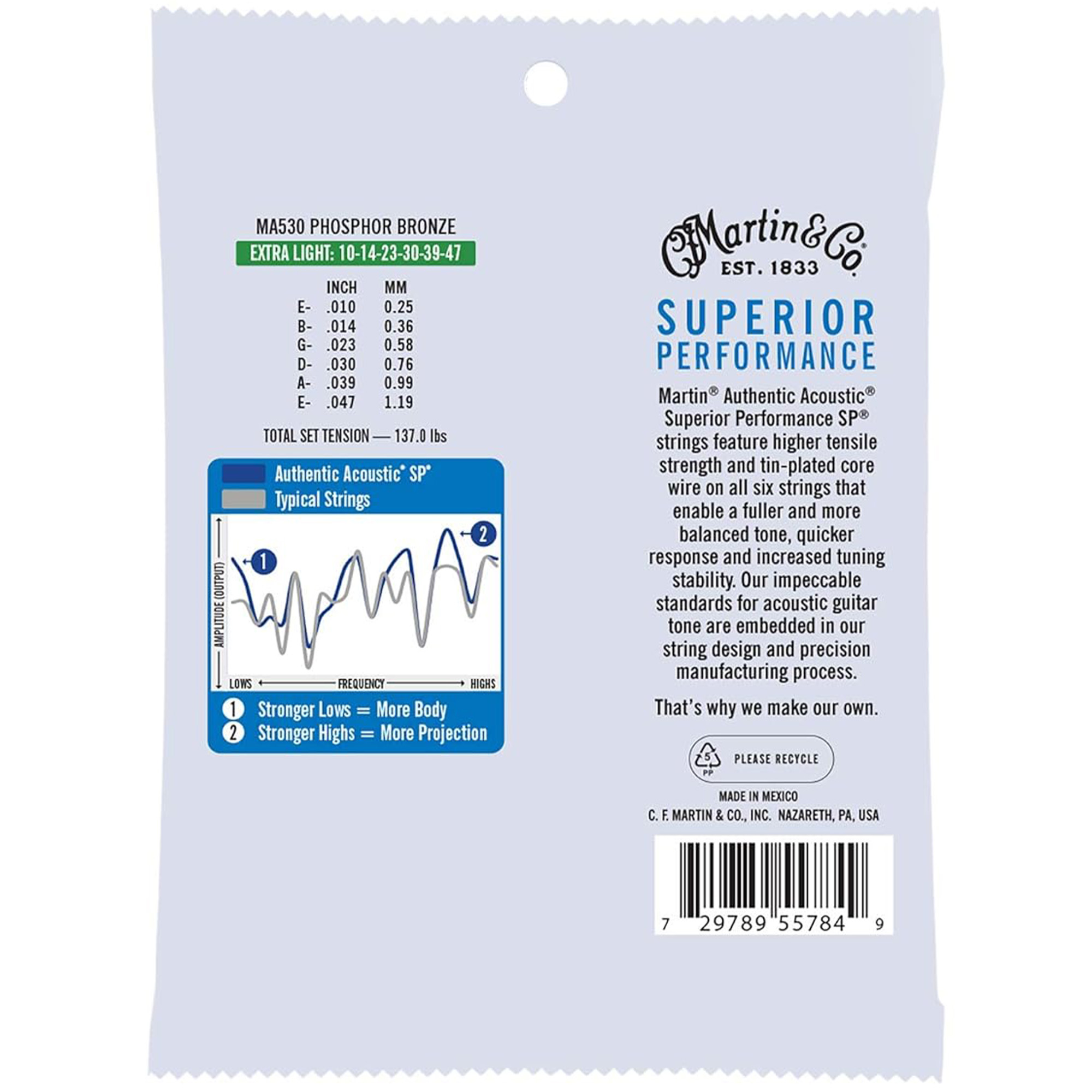 Martin Authentic Acoustic Guitar Superior Performance Phosphor Bronze - Extra Light .010-.047