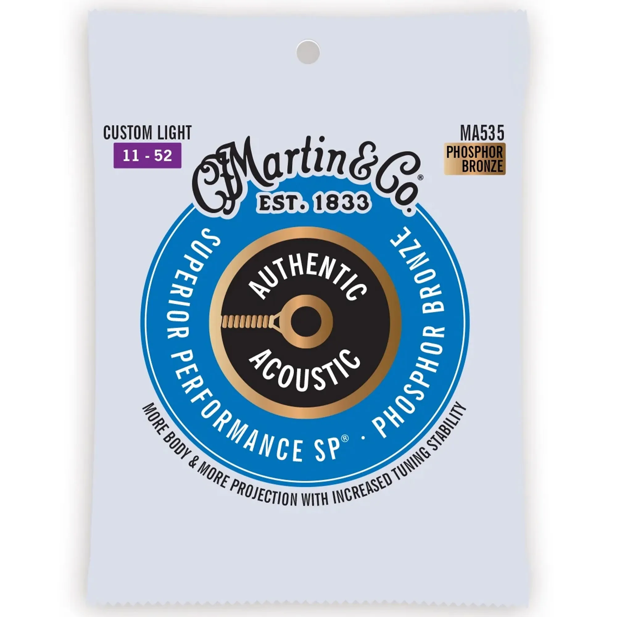 Martin Authentic Acoustic Superior Performance 92/8 Phosphor Bronze Guitar Strings - .011-.052 Custom Light