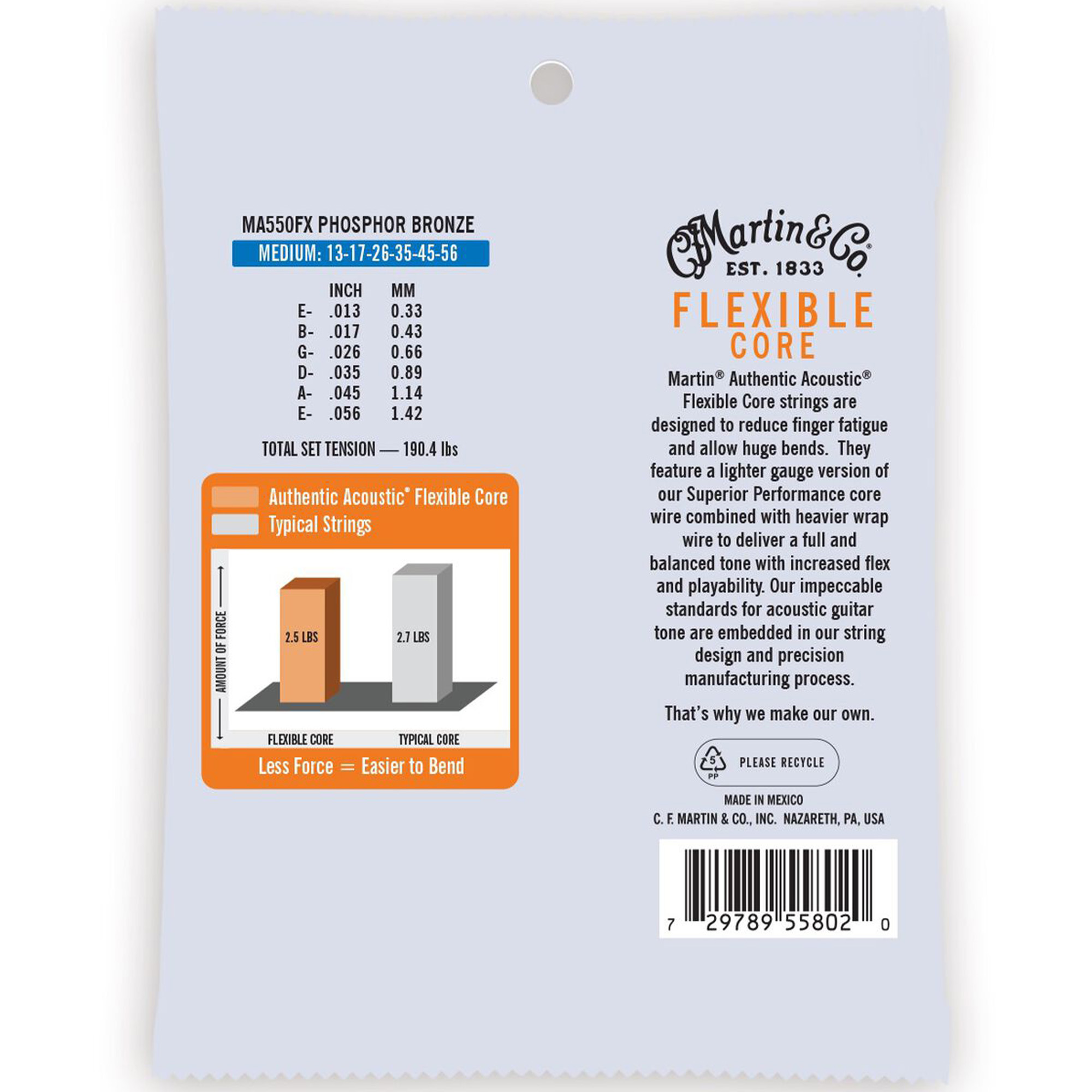 Martin Strings Authentic Acoustic Guitar Set Flexible Core Silk & Steel Folk Medium - 0.13 - 0.56
