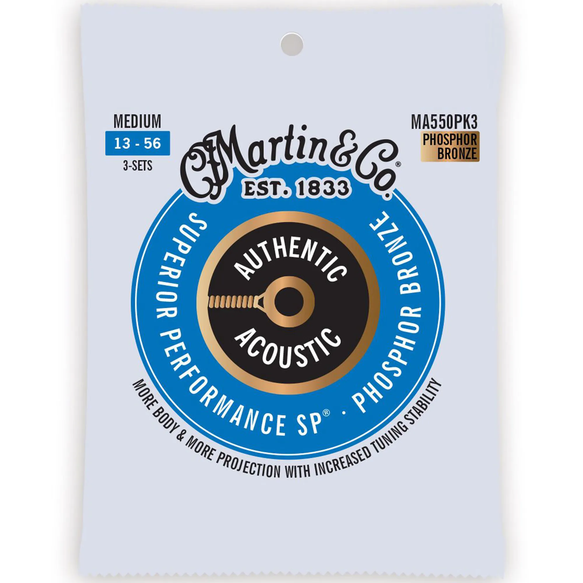 Martin Strings 3-Pack Authentic Acoustic Guitar Superior Performance SP 92/8 Phosphor Medium - 013 -.056 - B-Stock