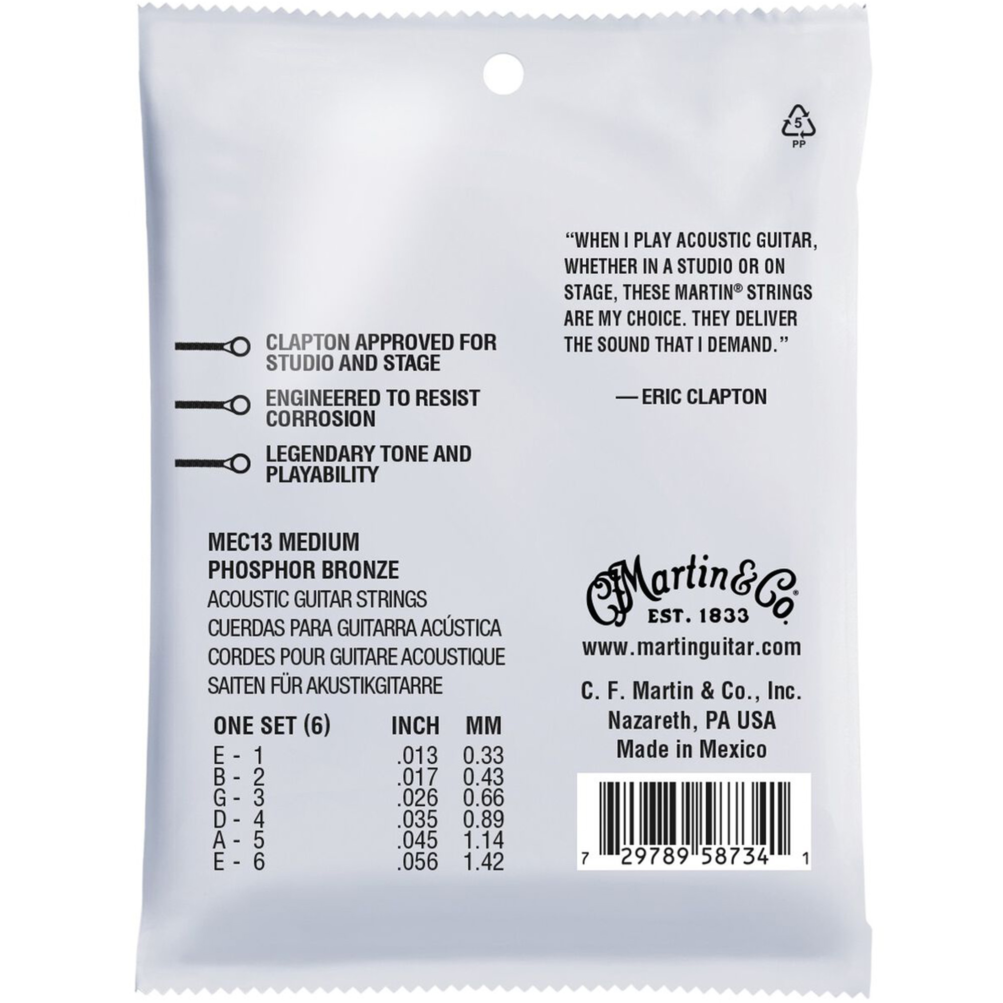 Martin Strings Eric Clapton's Choice Acoustic Guitar Set 92/8 Phosphor Bronze Medium - 013 -.056