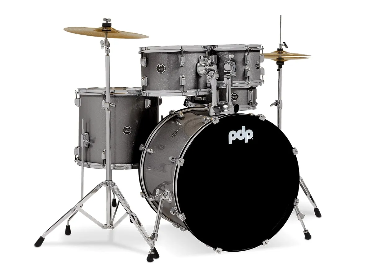 PDP Drums Center Stage 5 Pieces Drumset with Hardware and Cymbals - Silver Sparkle
