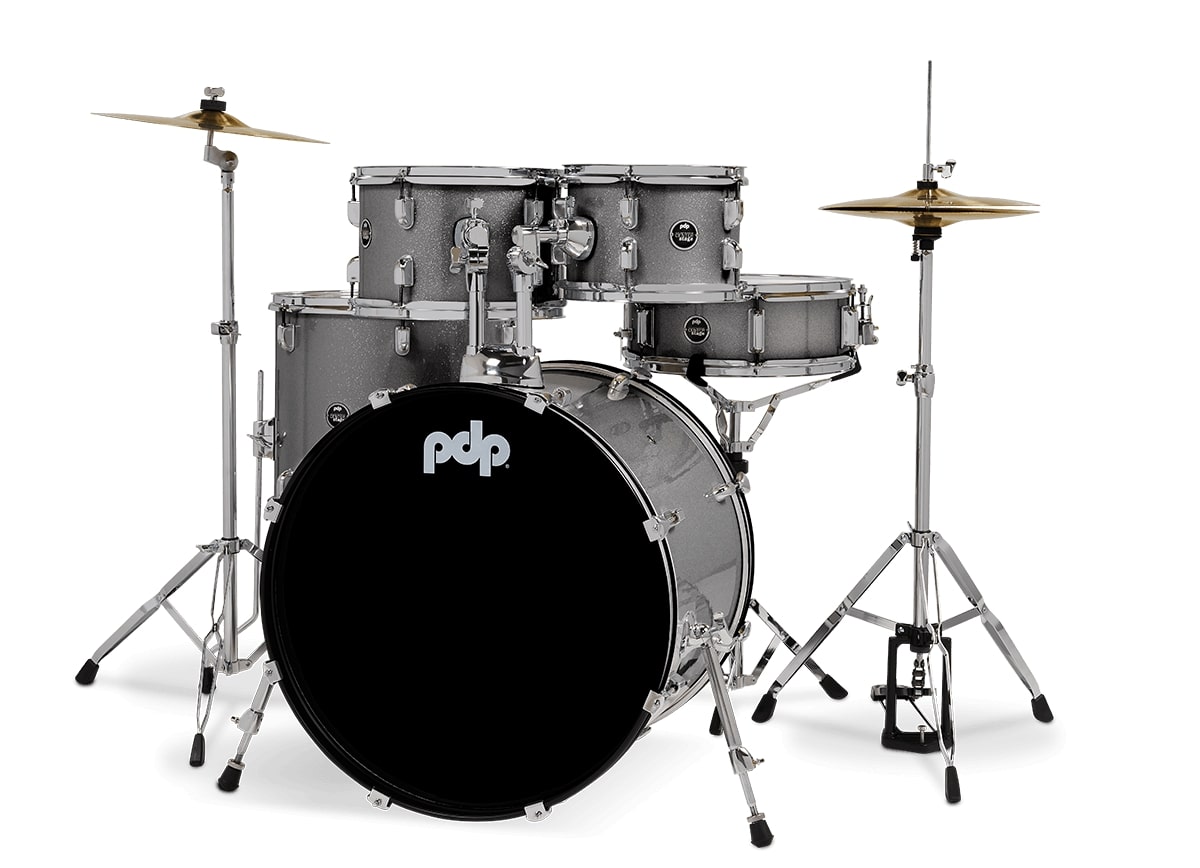PDP Drums Center Stage 5 Pieces Drumset with Hardware and Cymbals - Silver Sparkle