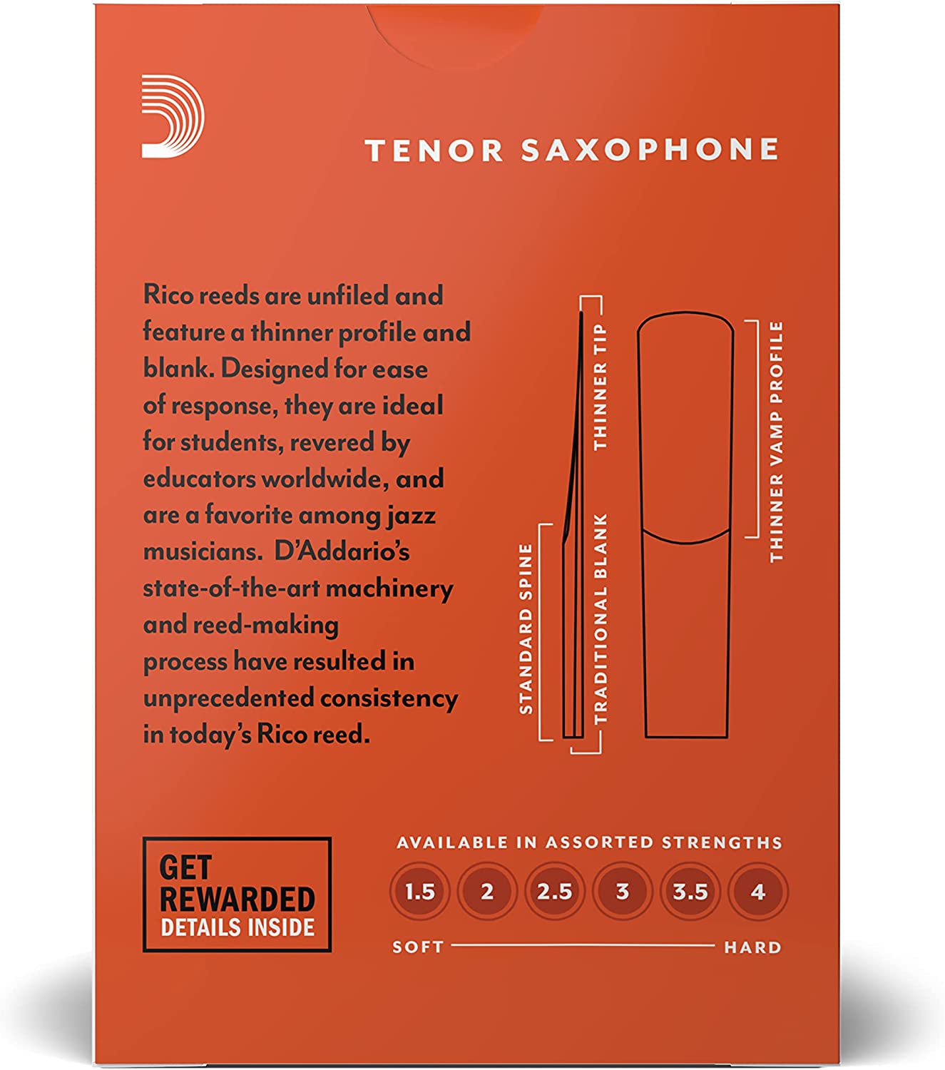 Rico by D'Addario RKA1020 Tenor Saxophone Reeds - Strength 2 - 10 Pieces