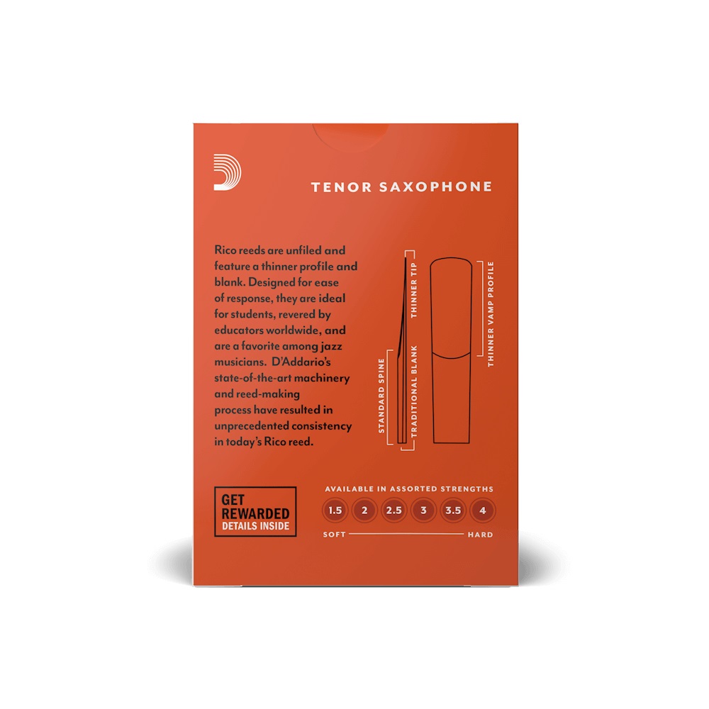 Rico by D'Addario RKA1025 Tenor Saxophone Reeds - Strength 2.5 - 10 Pieces