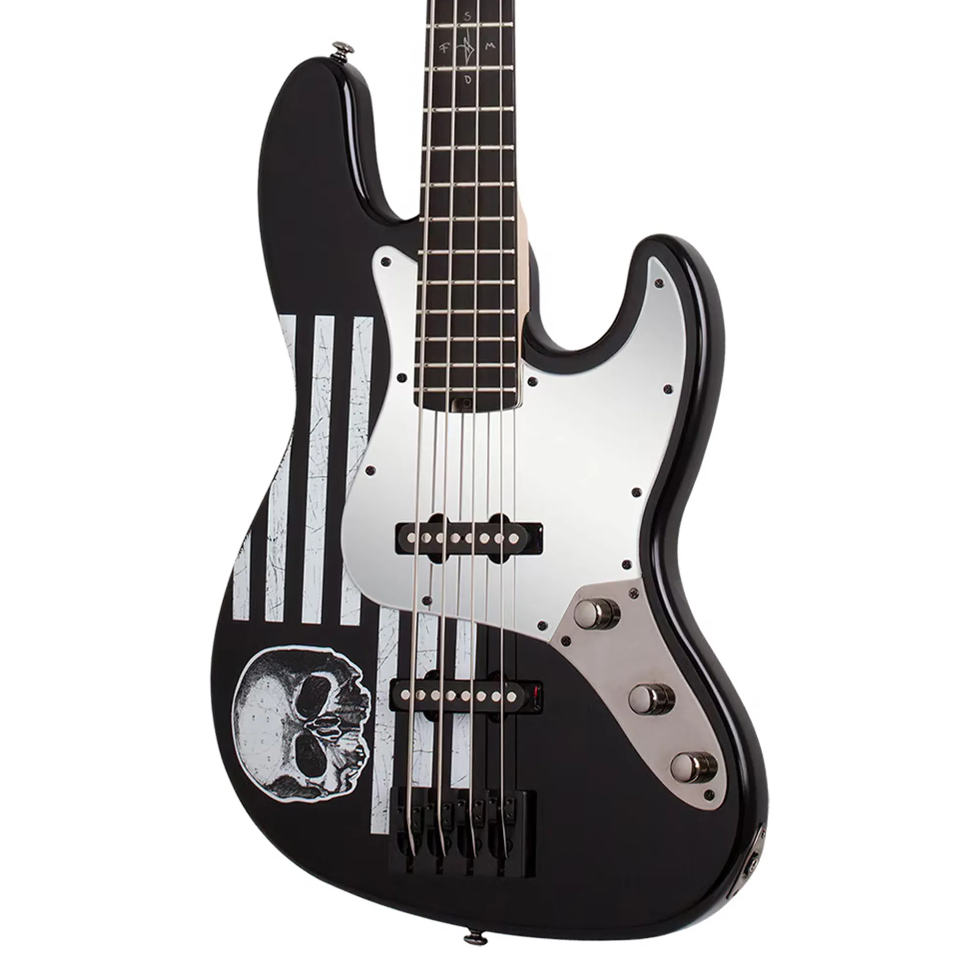 Schecter JD DeServio J-4 Electric Bass - Gloss Black with 'BLS' Distressed Flag (PRE ORDER)
