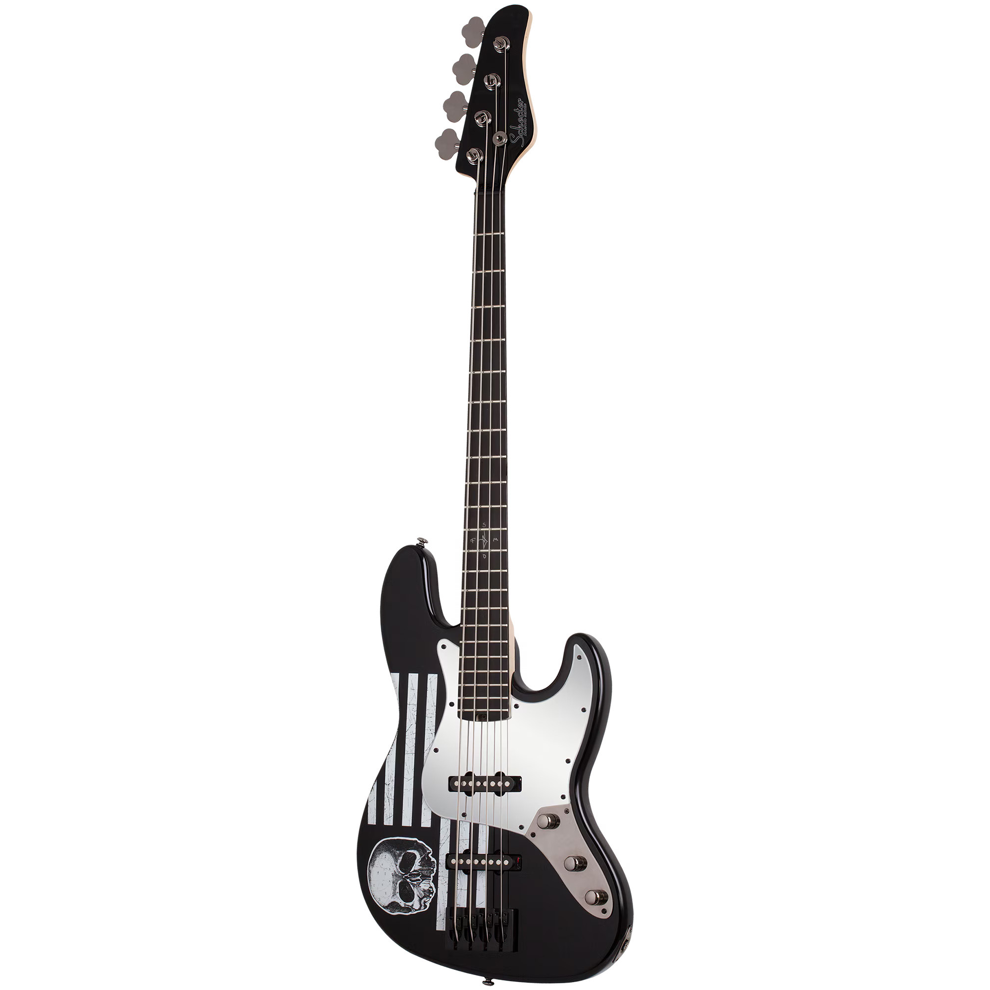 Schecter JD DeServio J-4 Electric Bass - Gloss Black with 'BLS' Distressed Flag (PRE ORDER)