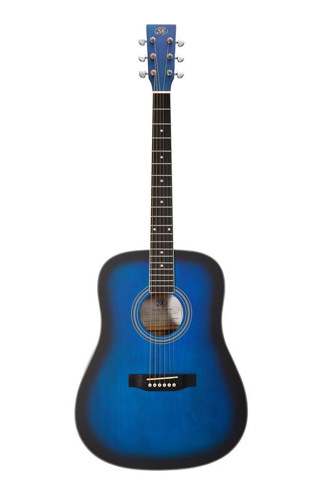 SX Guitar Dreadnought Acoustic - Gloss Blue Sunburst