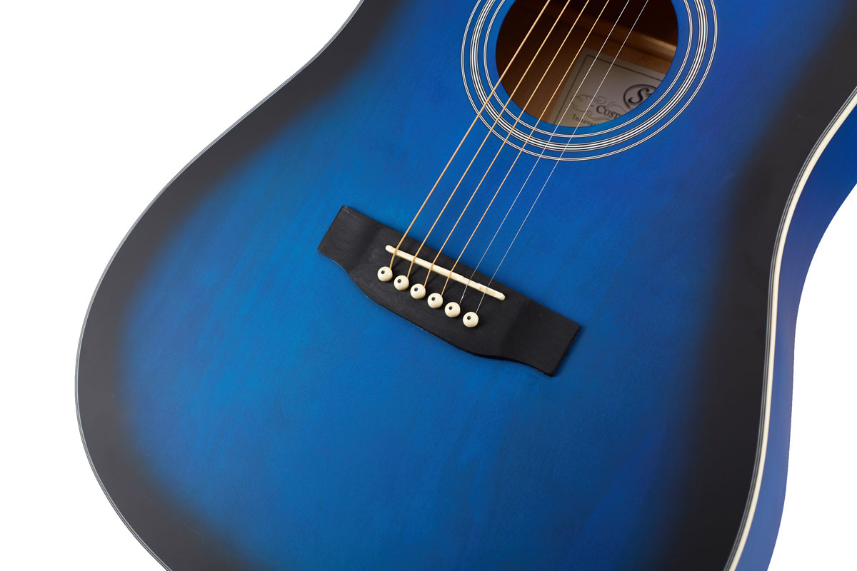SX Guitar Dreadnought Acoustic - Gloss Blue Sunburst