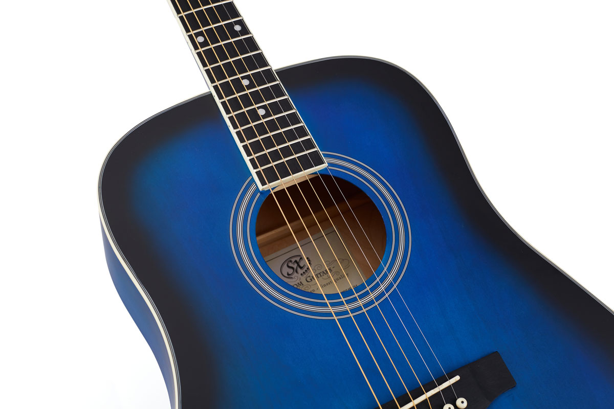 SX Guitar Dreadnought Acoustic - Gloss Blue Sunburst