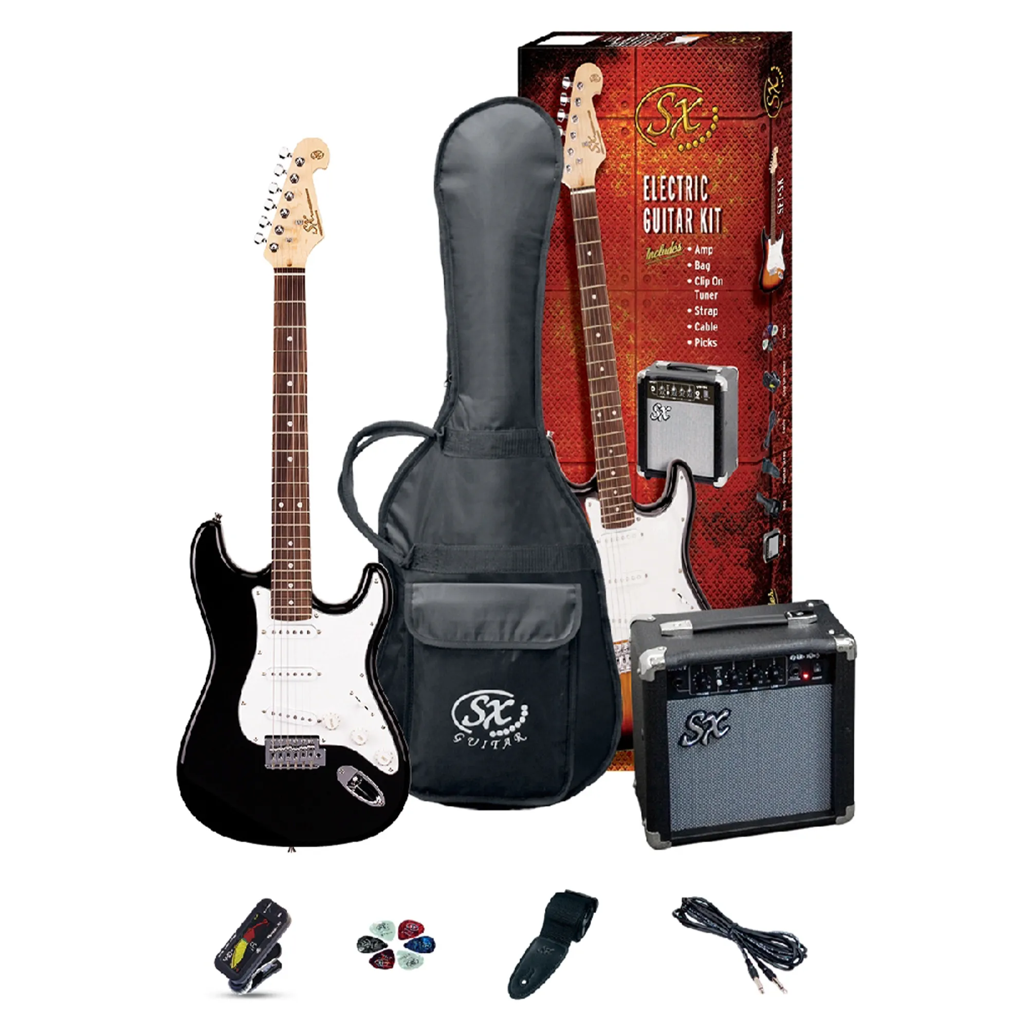 SX Guitar Stratocaster Electric Package Guitar - Black