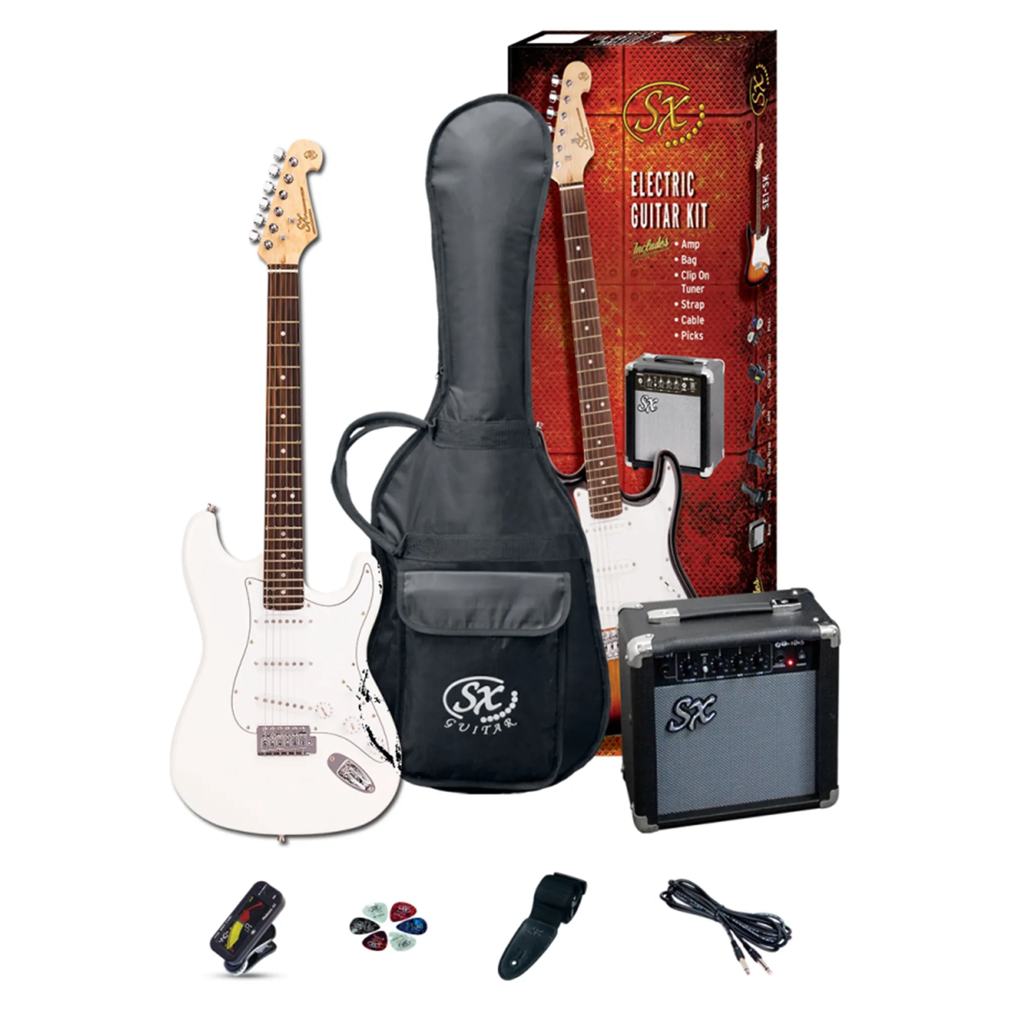 SX Guitar Stratocaster Electric Package Guitar - White