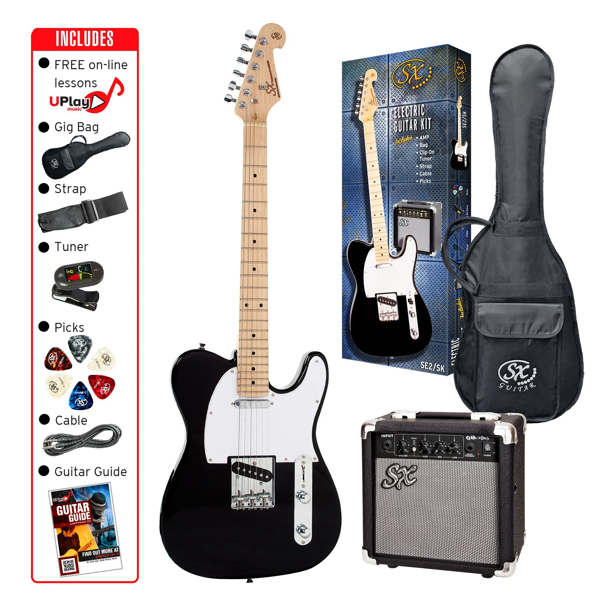 SX Guitar SE2 Electric Package Guitar - Black