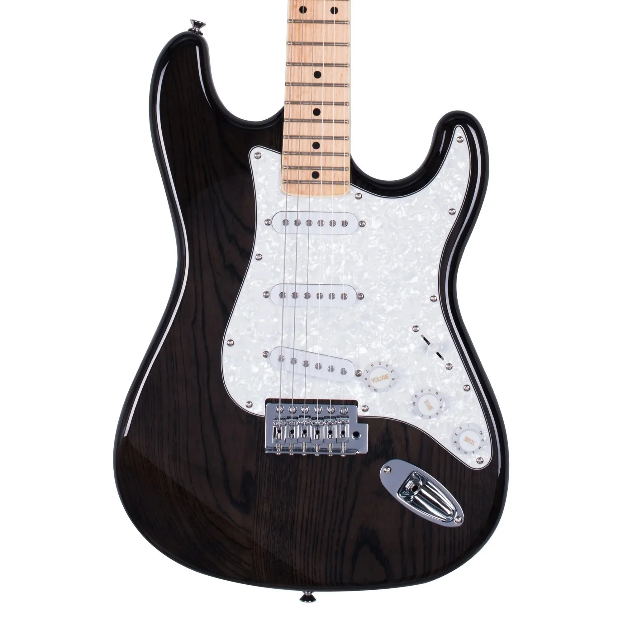 SX Guitar Ash Series Stallion Electric Guitar - Trans Black
