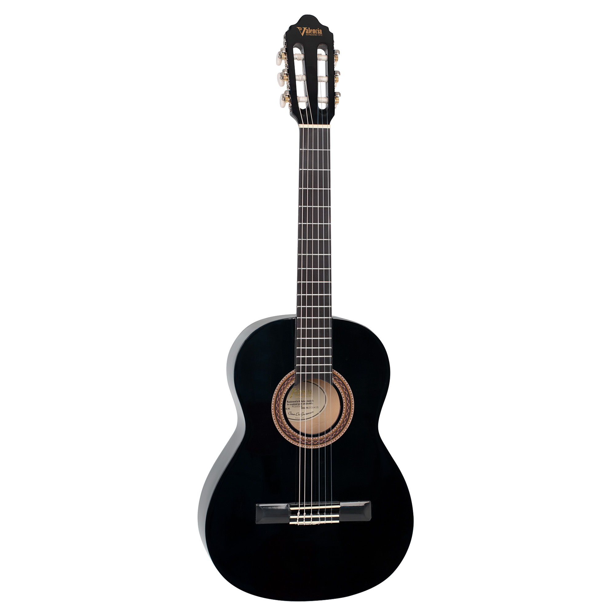 Valencia Black Classical Guitar - 3/4 Size