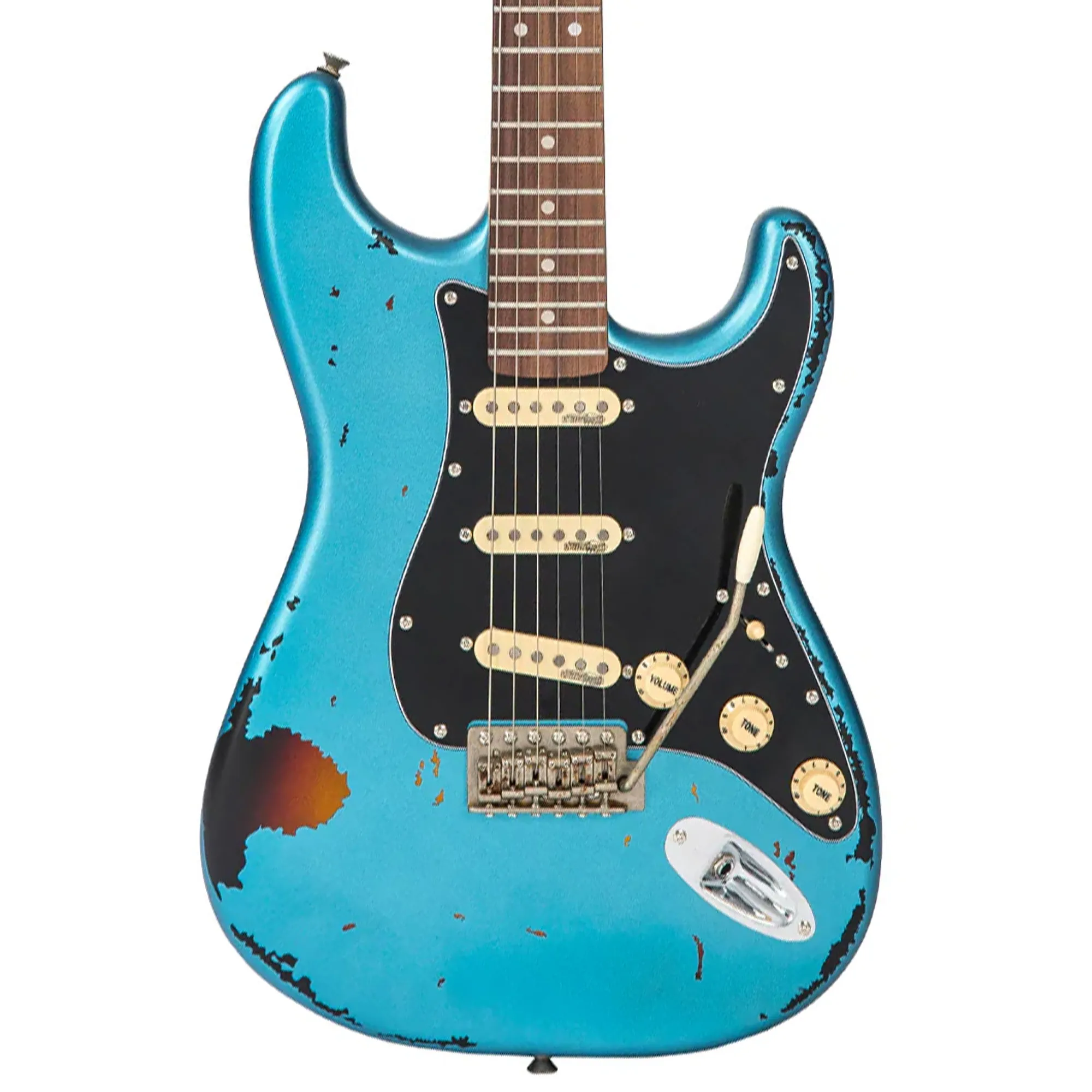 Vintage Icon Electric Guitar - Distressed Gun Hill Blue On Sunburst
