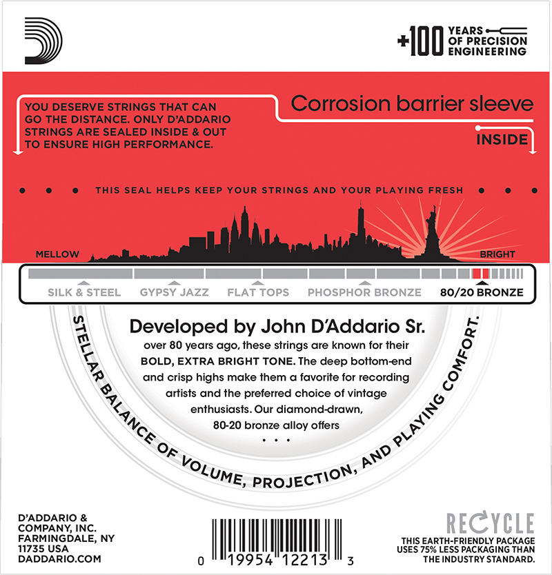 D'Addario EJ12 80/20 Bronze Acoustic Guitar Strings Medium - 13-56