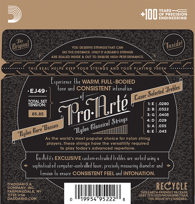 D'Addario EJ49 Pro-Arte Black Nylon Classical Guitar Strings - Normal Tension