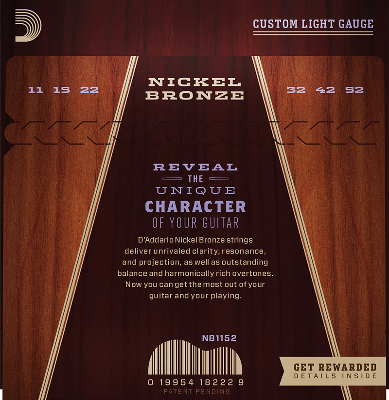 D'Addario NB1152 Nickel Bronze Acoustic Guitar Strings Light - 11-52