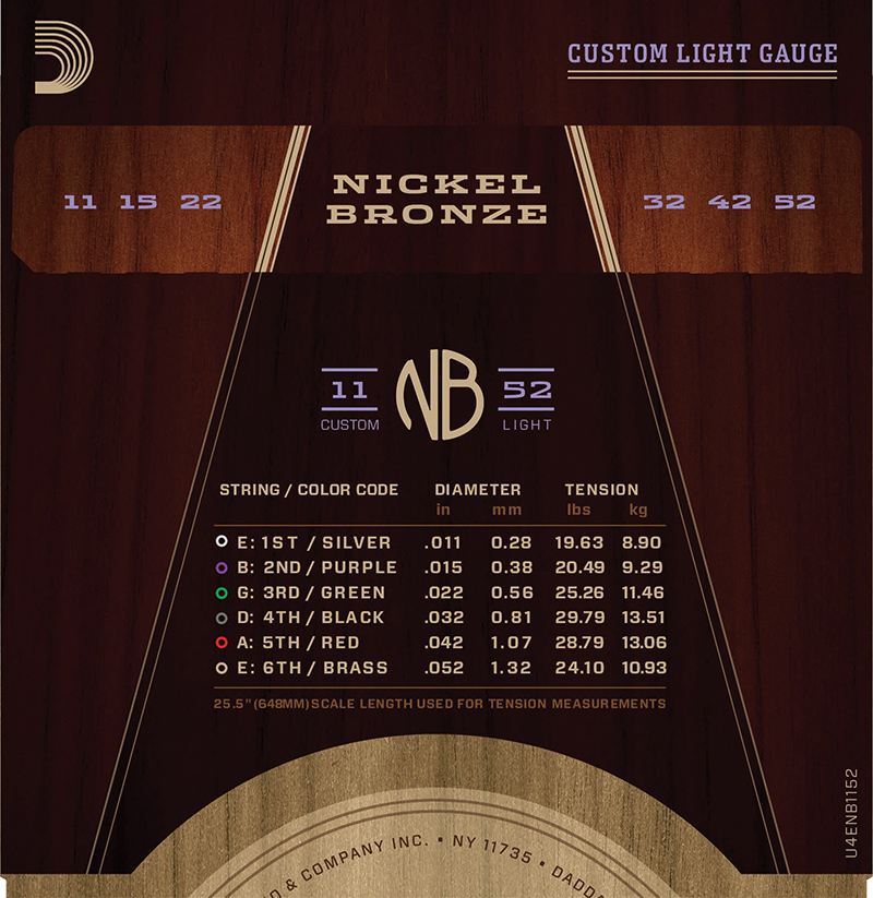 D'Addario NB1152 Nickel Bronze Acoustic Guitar Strings Light - 11-52