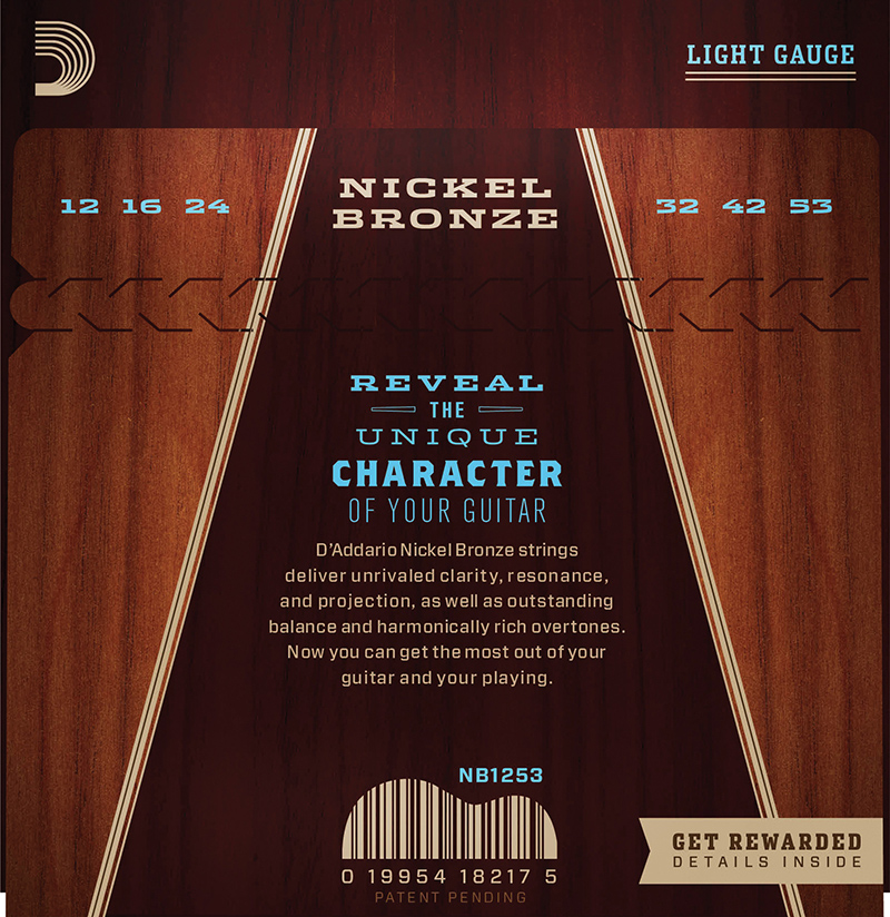 D'Addario NB1253 Nickel Bronze Acoustic Guitar Strings Light - 12-53