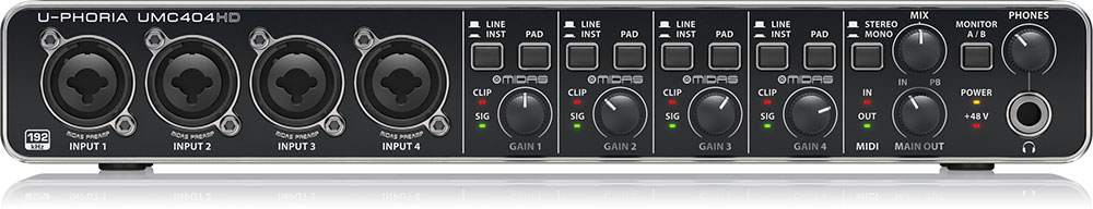 Behringer U-Phoria USB Audio Interface with Midas Mic Preamplifiers