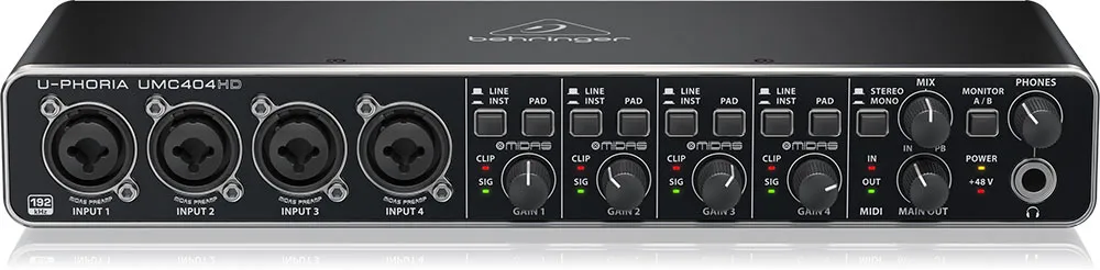 Behringer U-Phoria USB Audio Interface with Midas Mic Preamplifiers
